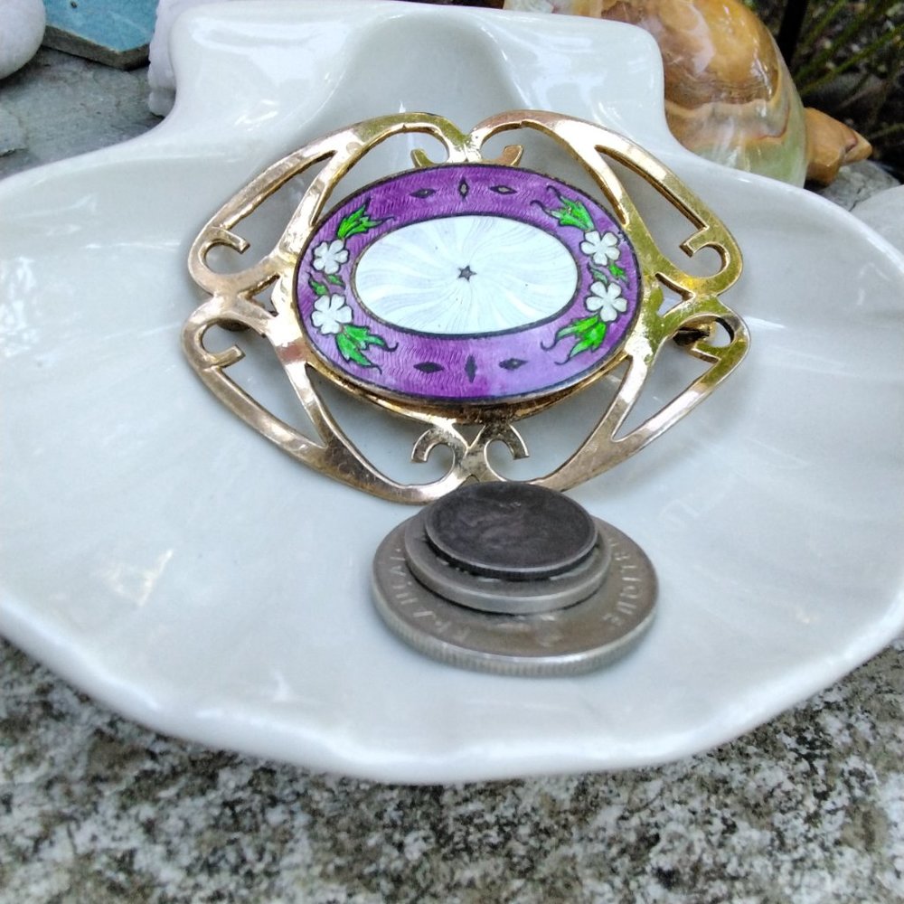 Late Victorian Circa 1890's Enamel and Brass Sash Brooch - Picture 7 of 7